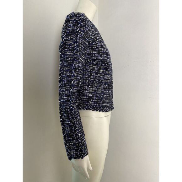 Banana Republic Women's Black Blue Tweed Zip Front Blazer Size 2 - Picture 3 of 8